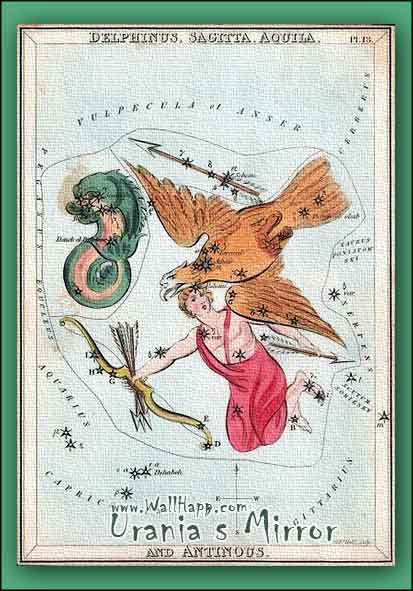 Изображение Дельфина, Стрелы и Орла на звездной карте Urania’s Mirror